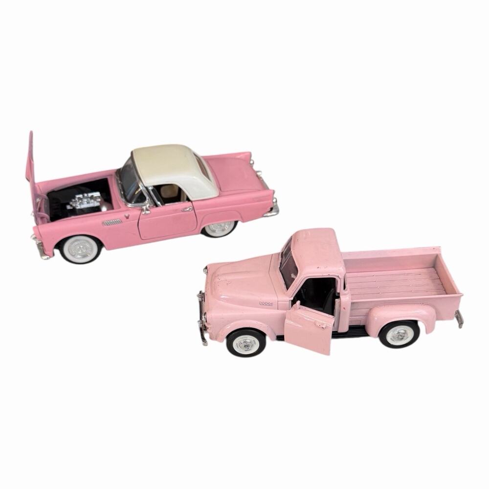 Vintage 1955 1952 Pink Ford Thunderbird T Bird & Dodge Pink Truck Diecast FLAW